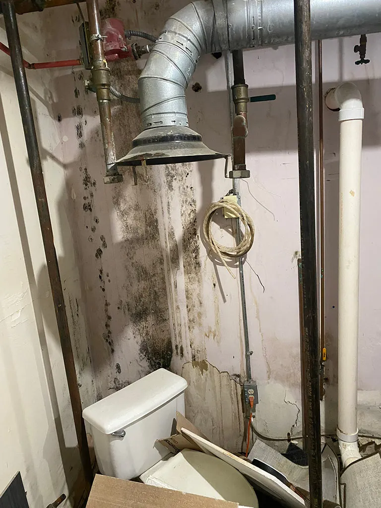 Water damaged utility closet before repairs
